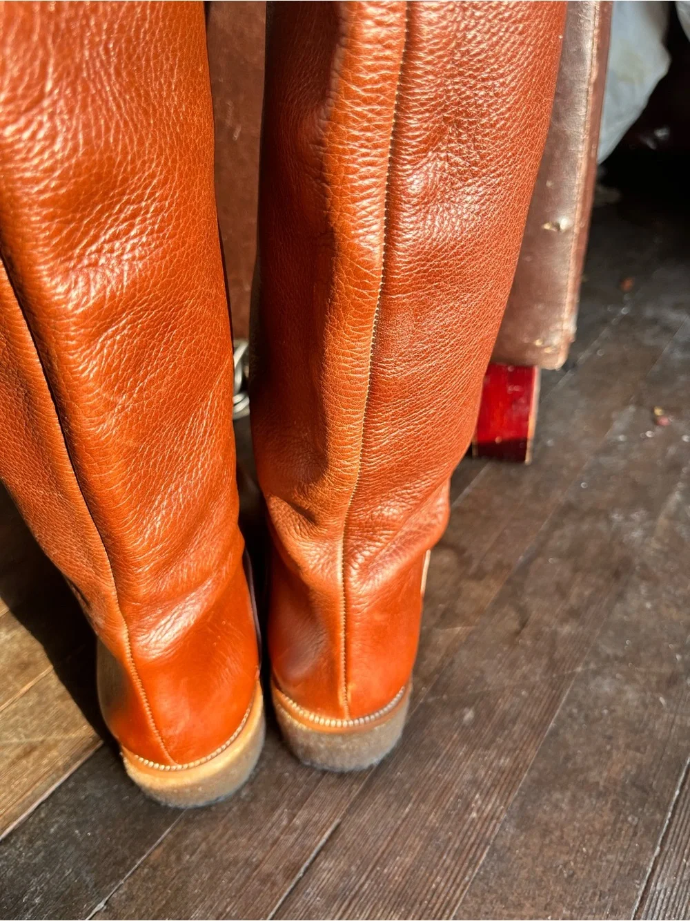 Diane Von Furstenberg Rum color Calfskin Leather Crepe Sole Boots.